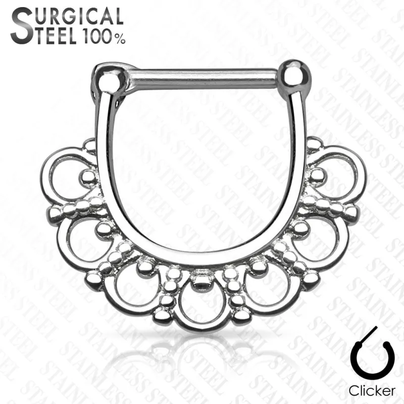 Piercing septum clipsable en acier chirurgical éventail tribal