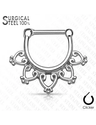 Piercing septum clipsable en acier chirurgical coeur ouvert