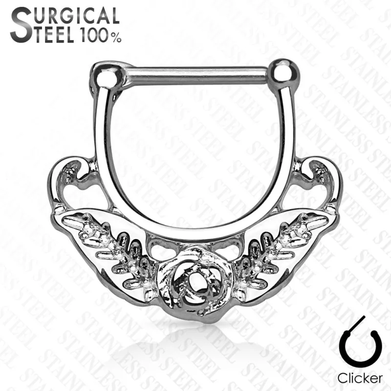 Piercing septum clipsable en acier chirurgical fleur