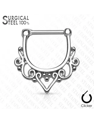 Piercing septum clipsable en acier chirurgical filigrane vintage