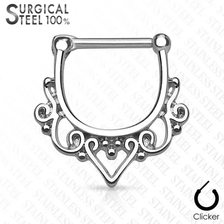 Piercing septum clipsable en acier chirurgical filigrane vintage