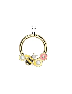 Piercing anneau segment acier chirurgical abeille avec fleur