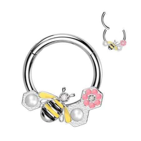 Piercing anneau segment acier chirurgical abeille avec fleur