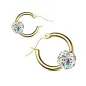 Paire boucles d'oreille anneaux doré boule cristal aurore boréale