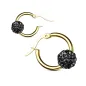 Paire boucles d'oreille anneaux doré boule cristal noir