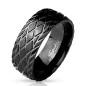 Bague homme acier noir rainures losanges