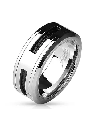 Bague homme acier cable noir