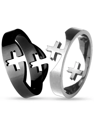 Bague homme acier argenté et noir croix puzzle