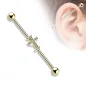 Piercing industriel oreille croix dorée pavée de strass