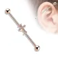 Piercing industriel oreille croix rosée pavée de strass