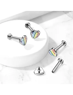 Piercing labret oreille coeur rainbow pride