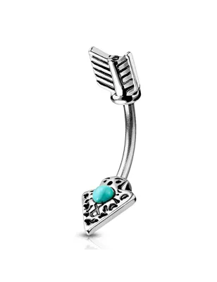 Piercing nombril flèche tribale turquoise