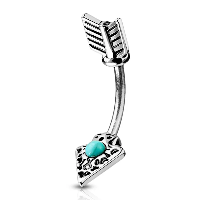 Piercing nombril flèche tribale turquoise