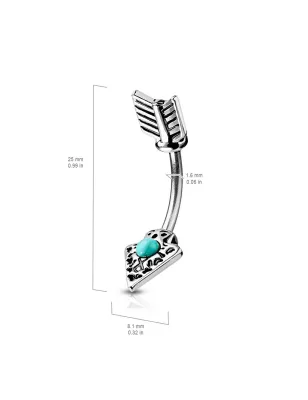 Piercing nombril flèche tribale turquoise