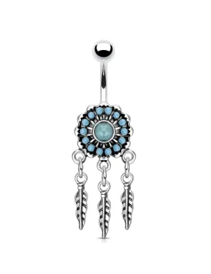 Piercing nombril pendentif attrape rêves turquoise