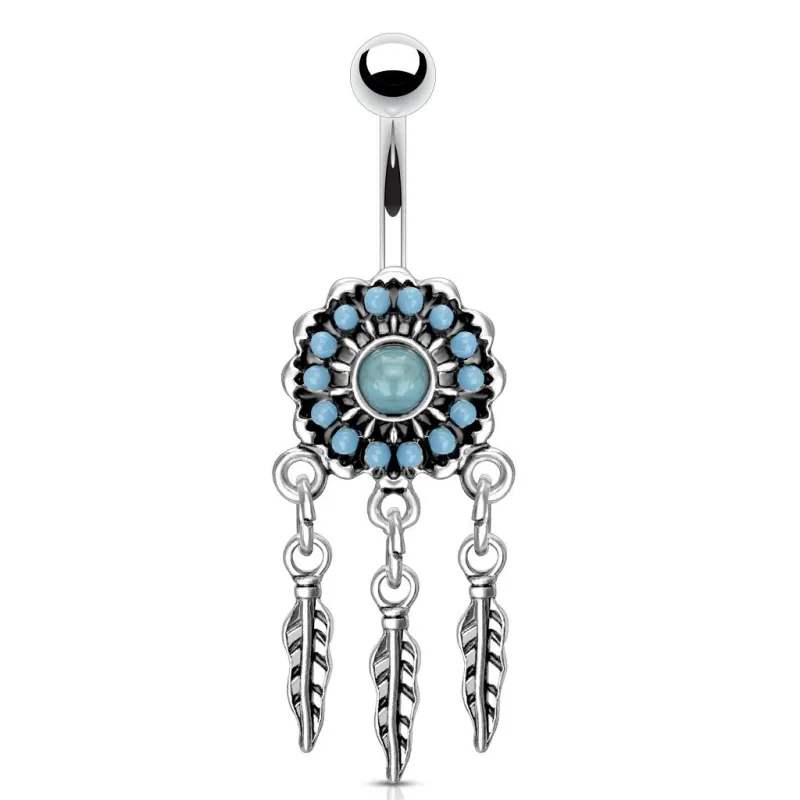 Piercing nombril pendentif attrape rêves turquoise