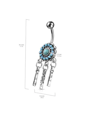 Piercing nombril pendentif attrape rêves turquoise