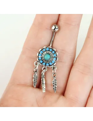 Piercing nombril pendentif attrape rêves turquoise