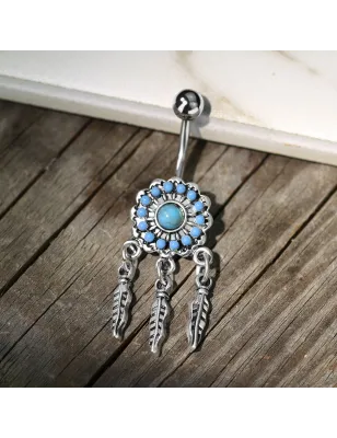 Piercing nombril pendentif attrape rêves turquoise