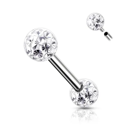 Piercing téton boules a cristaux blanc