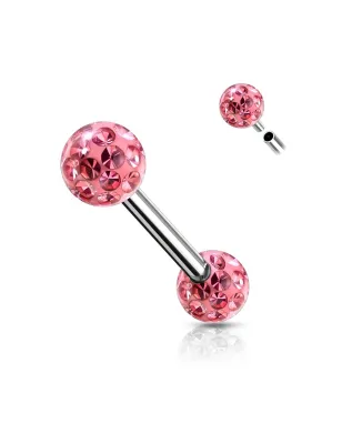 Piercing téton boules a cristaux rose