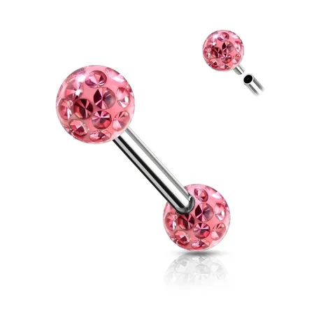 Piercing téton boules a cristaux rose