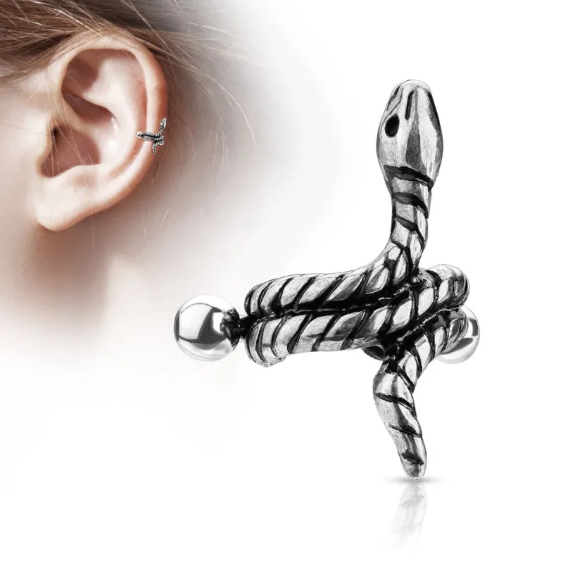 Piercing oreille hélix manchette serpent enroulé