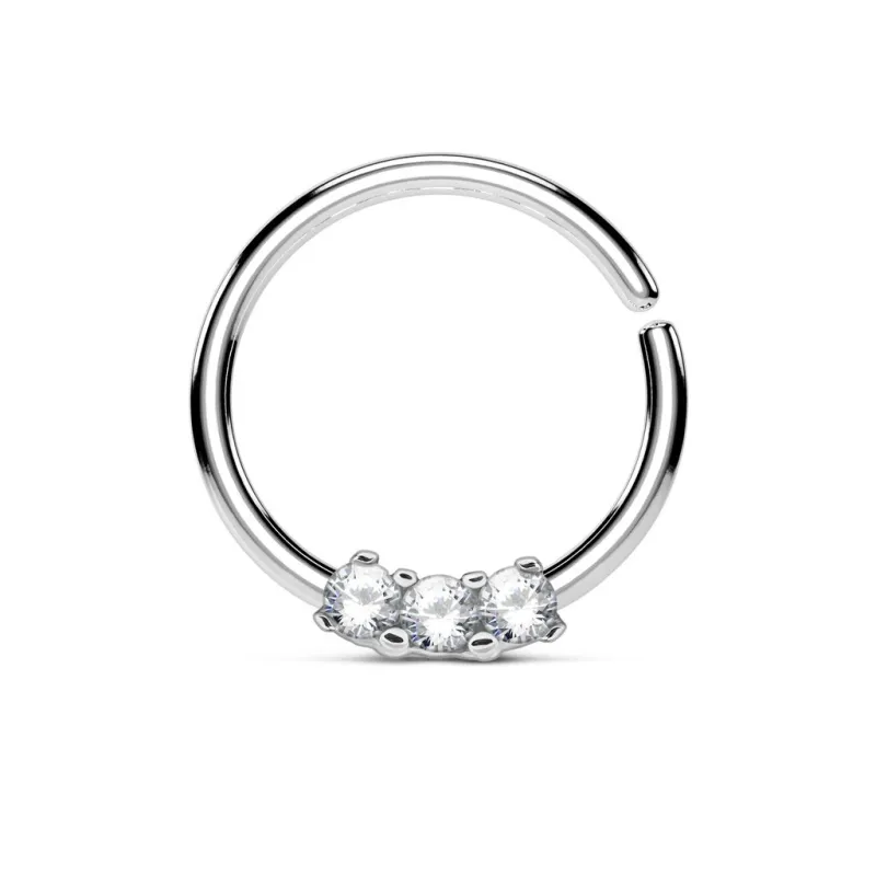 Piercing septum pliable trois gemmes blancs