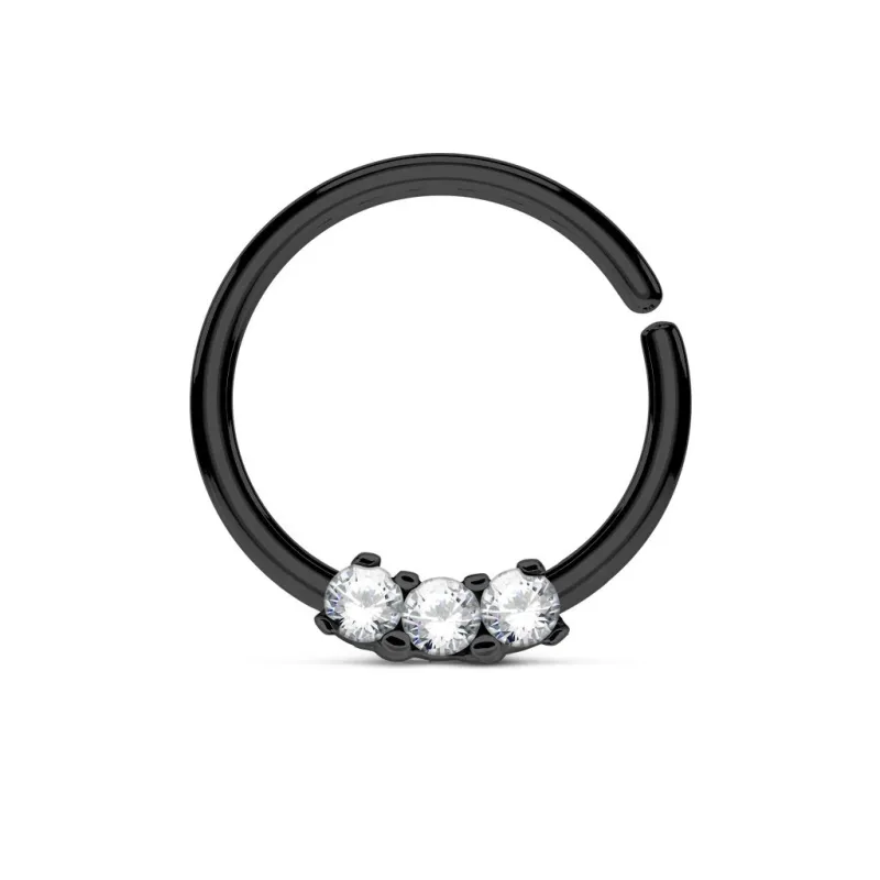 Piercing septum pliable noir trois gemmes blancs