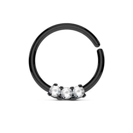 Piercing septum pliable noir trois gemmes blancs