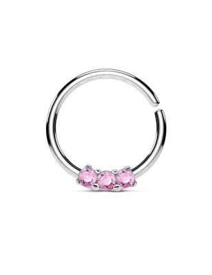 Piercing septum pliable trois gemmes rose