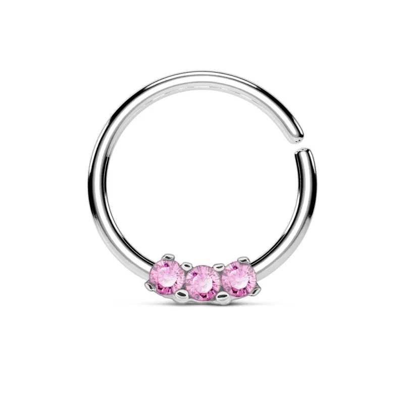 Piercing septum pliable trois gemmes rose