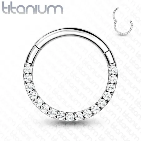 Piercing anneau segment titane strass blanc face