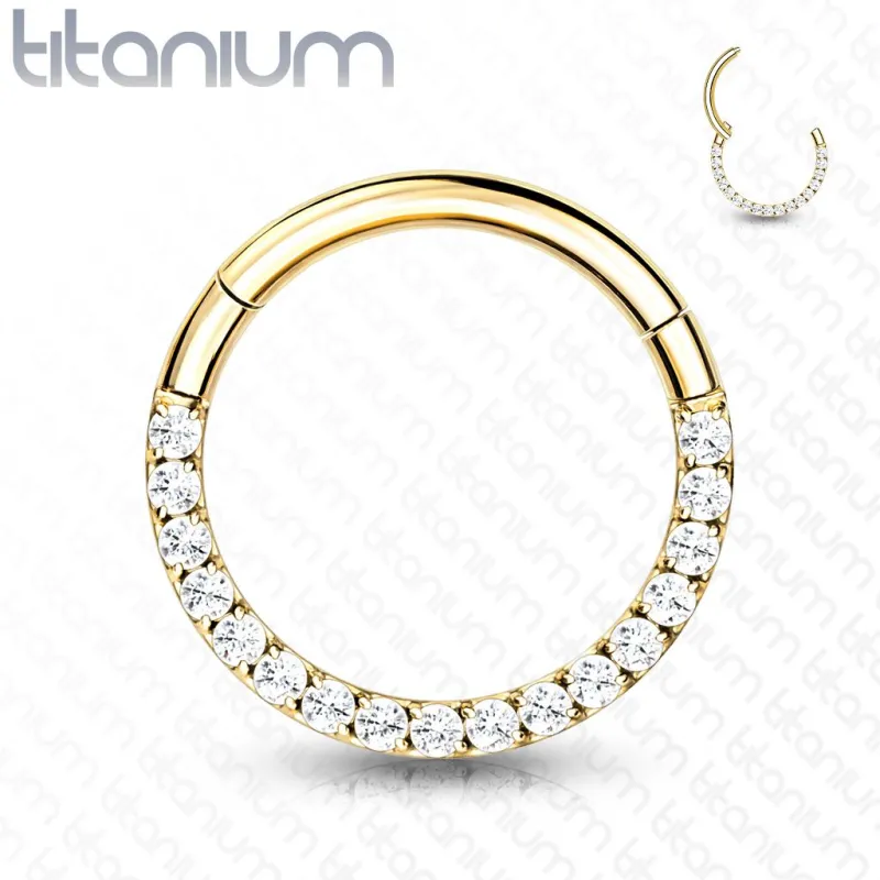 Piercing anneau segment titane doré strass blanc face (oreille, daith, septum)