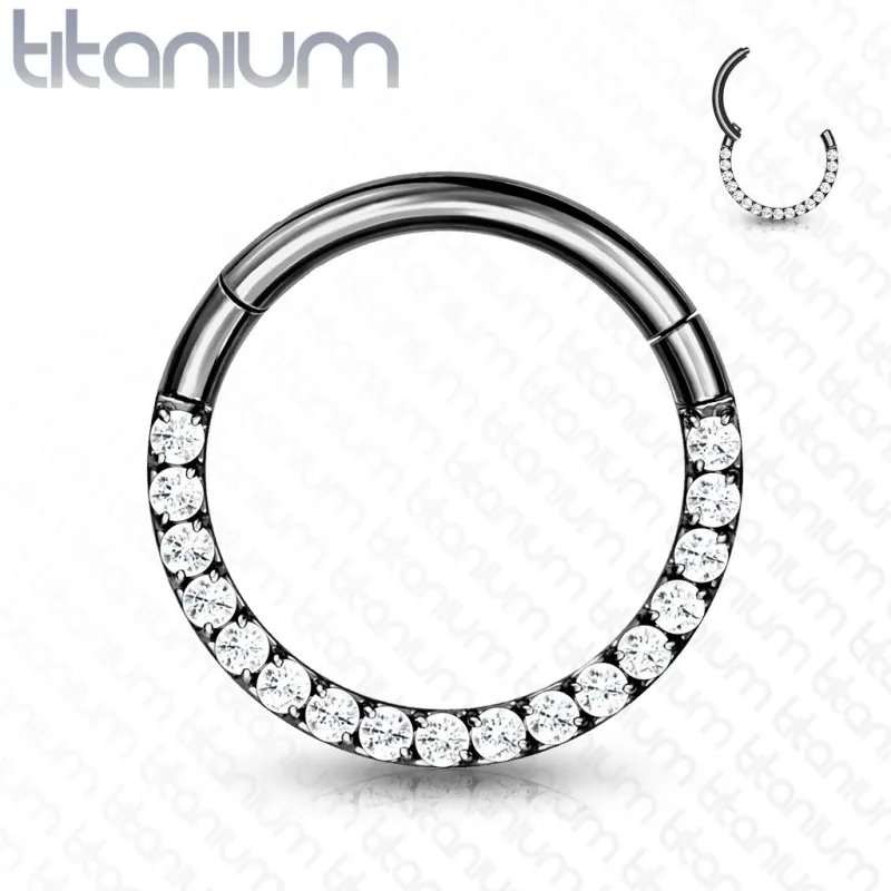 Piercing anneau segment titane noir strass blanc face (oreille, daith, septum)