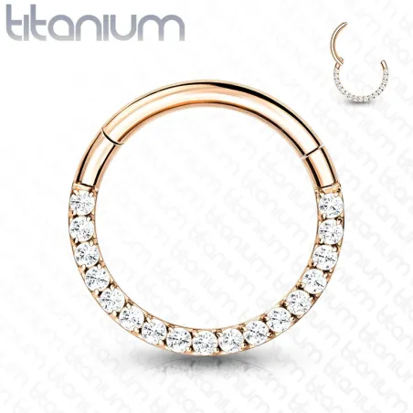 Piercing anneau segment titane rosé strass blanc face