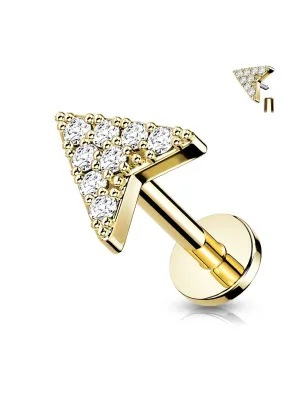 Piercing labret oreille chveron pavé de strass acier doré