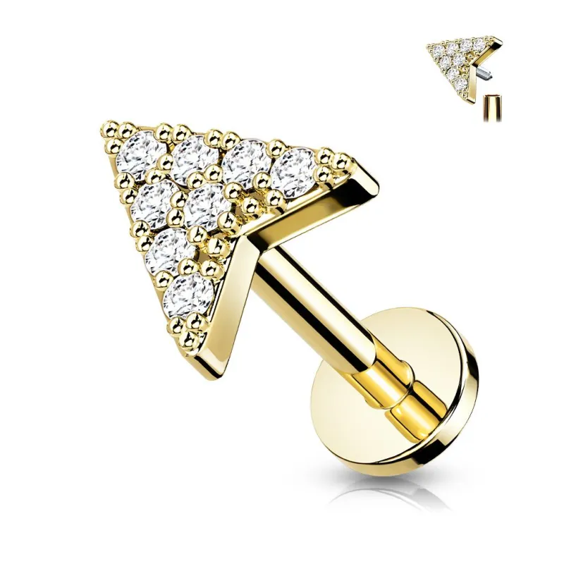 Piercing labret oreille chevron pavé de strass acier doré