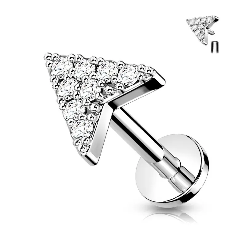 Piercing labret oreille chevron pavé de strass acier