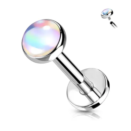 Piercing oreille labret pierre iridescente blanche