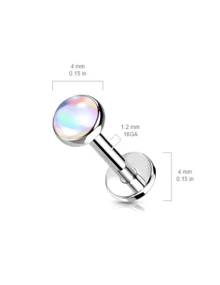 Piercing oreille labret pierre iridescente blanche