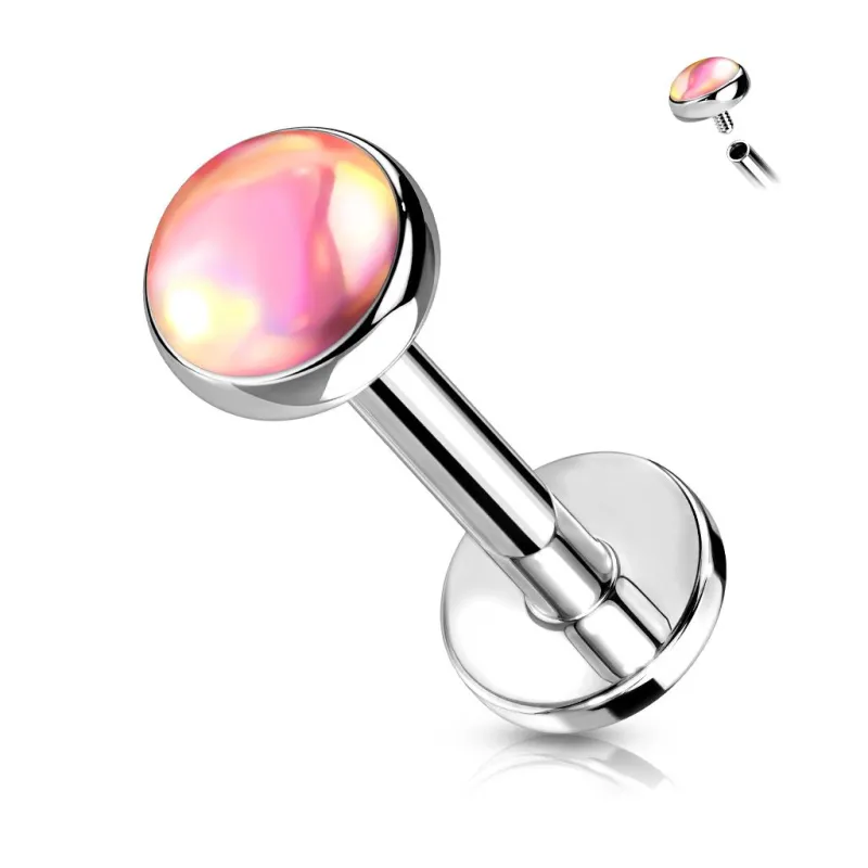 Piercing oreille labret pierre iridescente rose