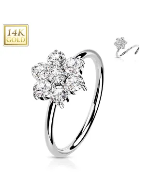 Piercing nez anneau Or blanc 14 carats fleur zirconium blanc