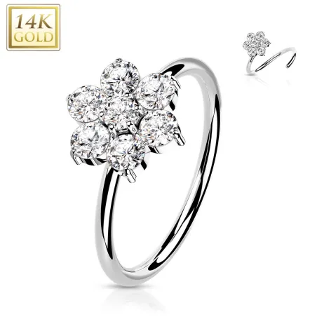 Piercing nez anneau Or blanc 14 carats fleur zirconium blanc