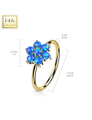 Piercing nez anneau Or jaune 14 carats fleur opale bleu