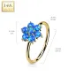 Piercing nez anneau Or jaune 14 carats fleur opale bleu