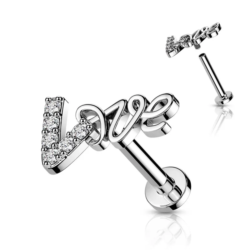 Piercing oreille labret love pavé de strass