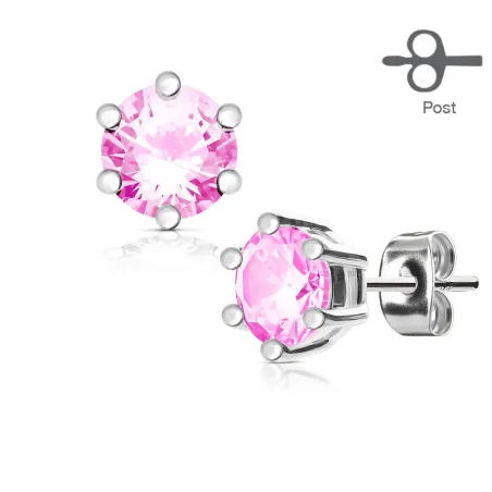 Paire Boucles d'oreille acier zirconium rose