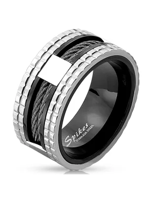 Bague homme bicolore centre cable