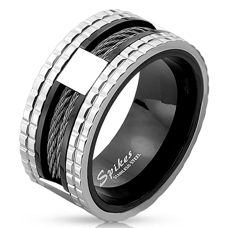 Bague homme bicolore centre cable